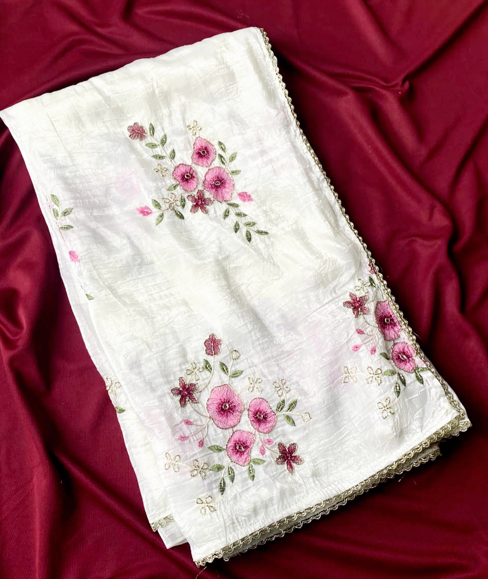 Beautiful crush silk saree with stitched blouse (Delivery in 25 to 28 days )