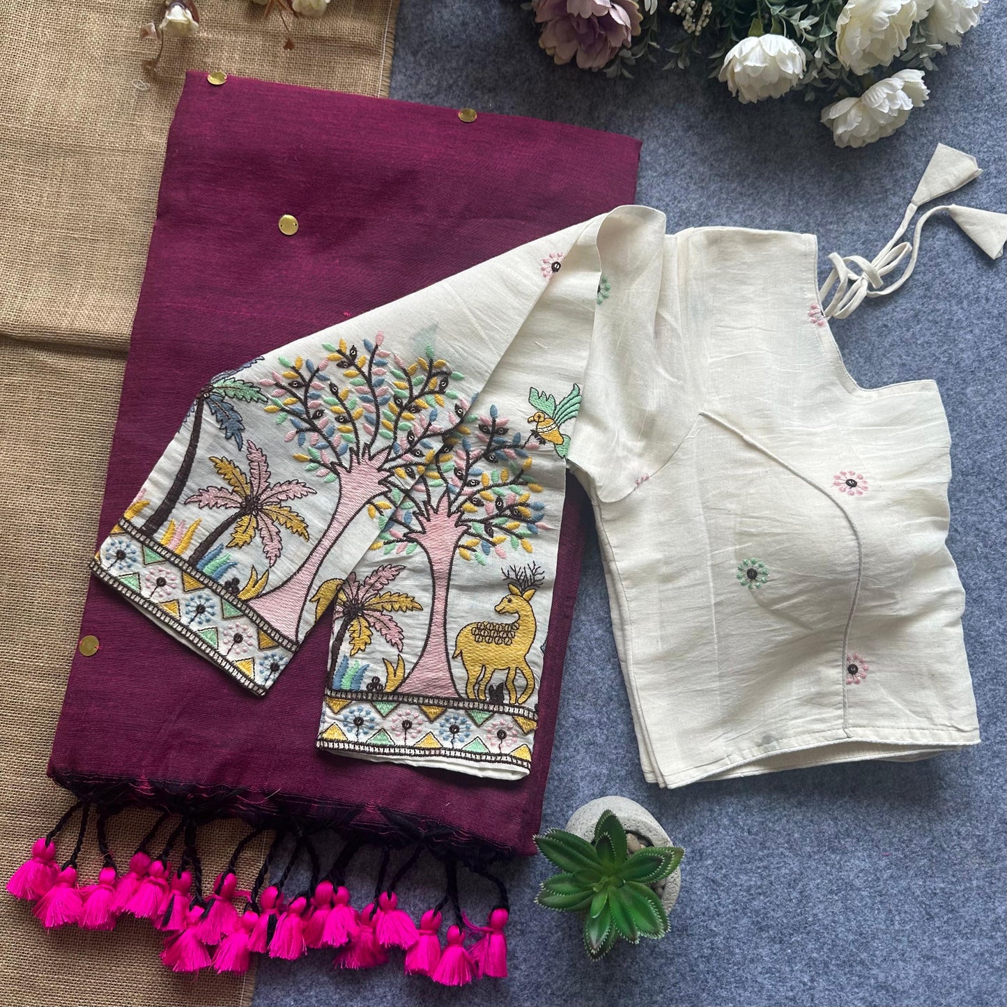 Beautiful Khadi cotton saree with blouse (Delivery in 20-25 working Days)