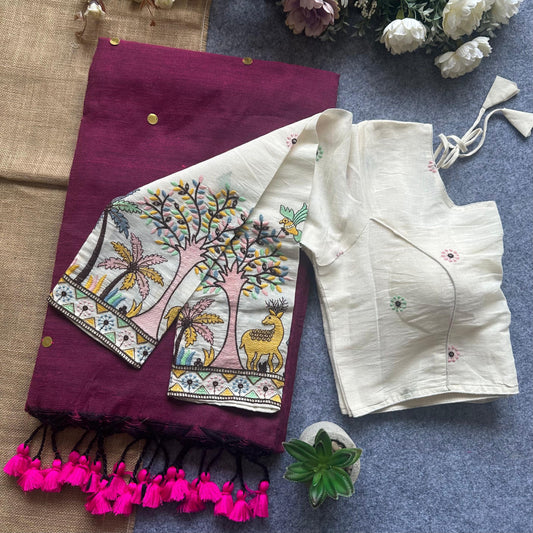 Beautiful Khadi cotton saree with blouse (Delivery in 20-25 working Days)