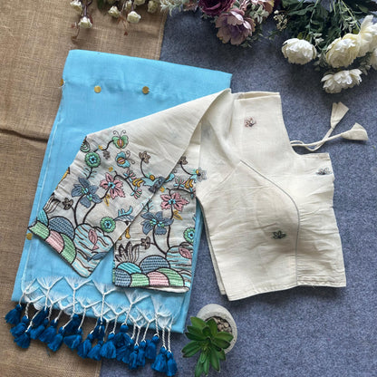 Beautiful Khadi cotton saree with blouse (Delivery in 20-25 working Days)