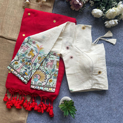 Beautiful Khadi cotton saree with blouse (Delivery in 20-25 working Days)
