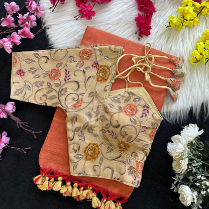 Beautiful Khadi cotton saree with blouse (Delivery in 20-25 working Days)