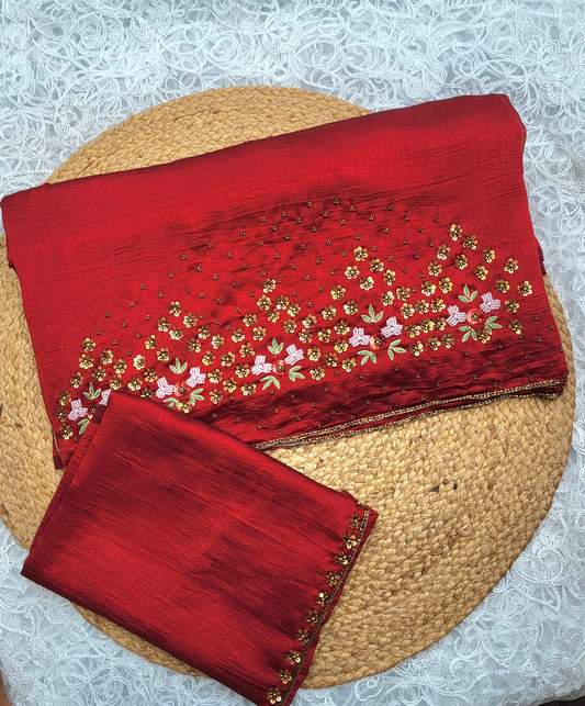 Semisilk saree with stitched blouse (Delivery in 18-23 days )