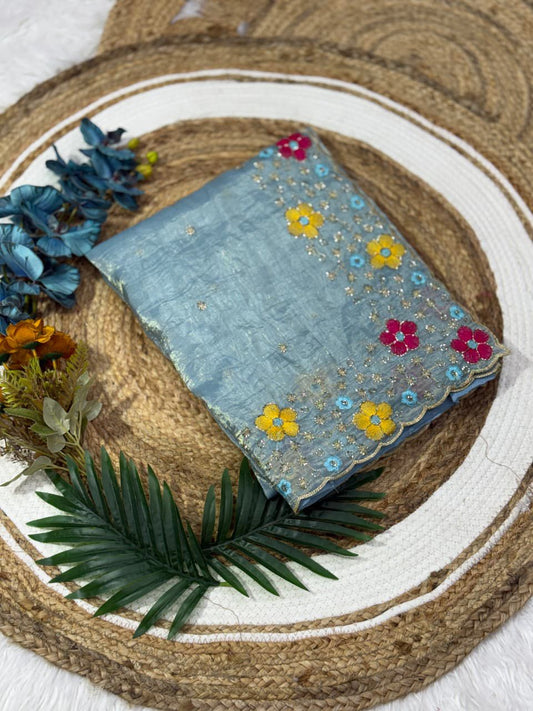 Crush silk saree with embroidery (Delivery in 20-25 working Days)