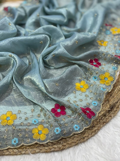 Crush silk saree with embroidery (Delivery in 20-25 working Days)