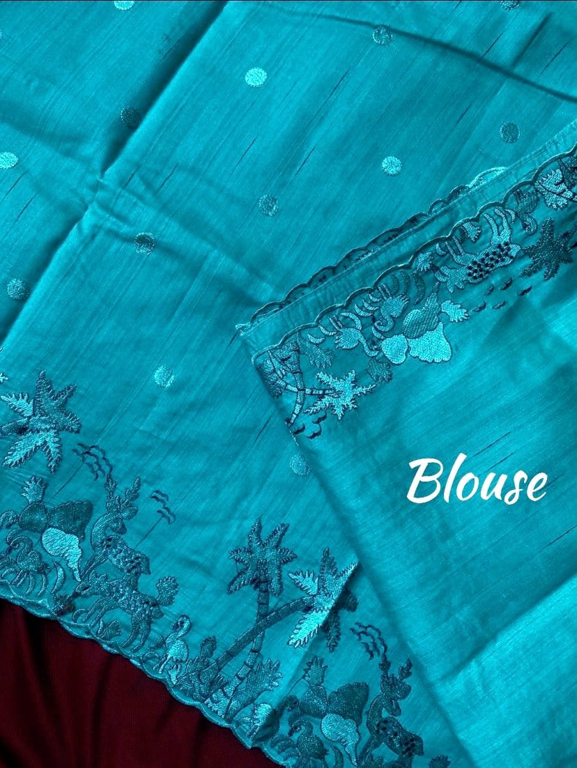 An elegant Tussar silk saree with embroidery (Delivery in 20-25 working Days)