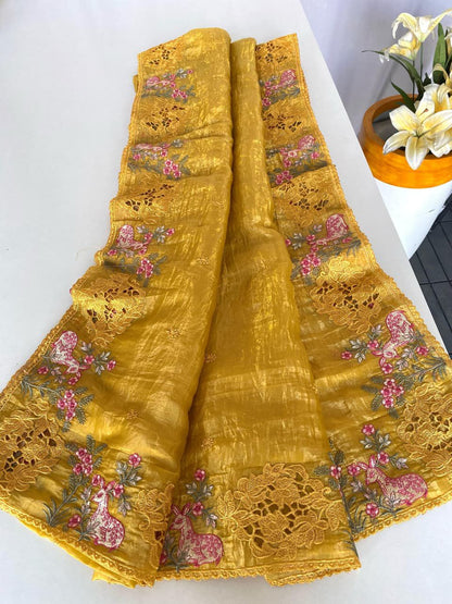 An elegant semisilk saree with embroidery (Delivery in 20-25 working Days)