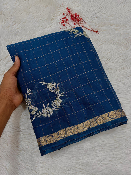 An elegant crush silk saree with embroidery (Delivery in 20-25 working Days)