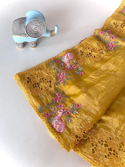 An elegant semisilk saree with embroidery (Delivery in 20-25 working Days)