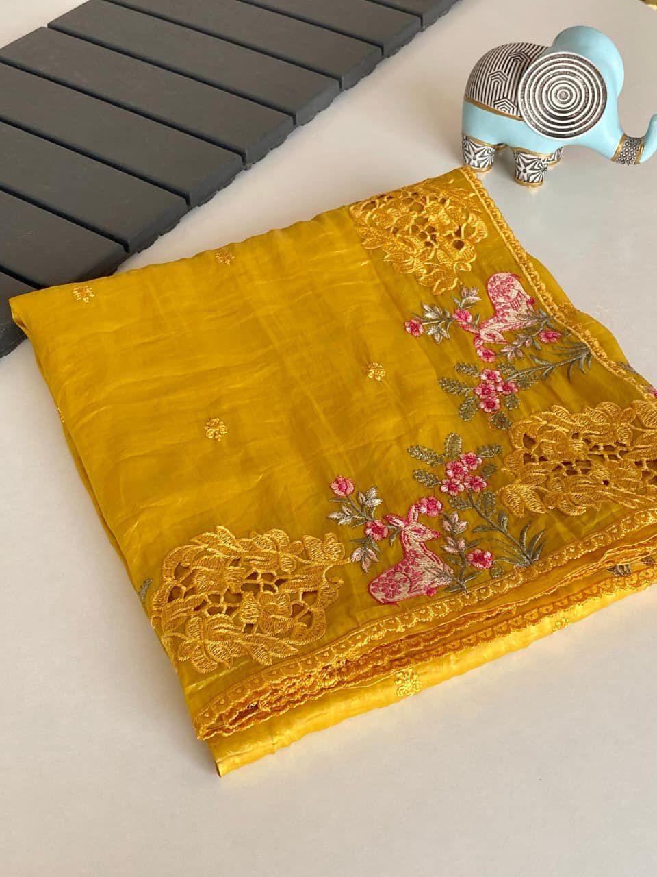 An elegant semisilk saree with embroidery (Delivery in 20-25 working Days)