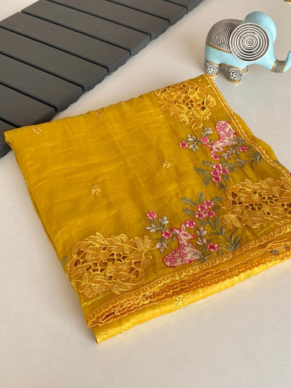 An elegant semisilk saree with embroidery (Delivery in 20-25 working Days)