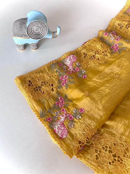 An elegant semisilk saree with embroidery (Delivery in 20-25 working Days)