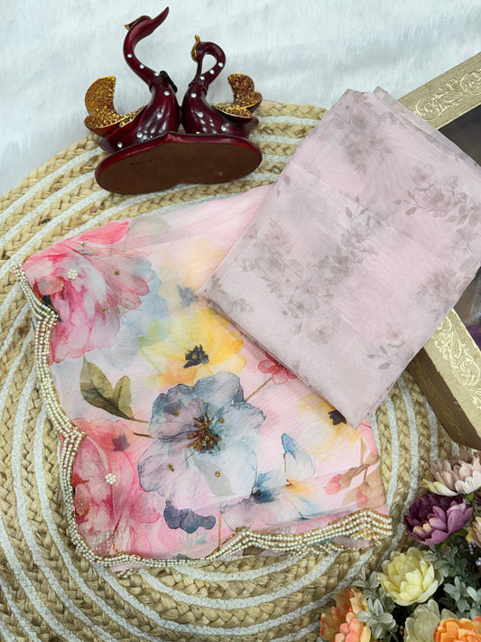 Soft Tebby silk floral print saree with blouse (Delivery in 25 to 28 days )