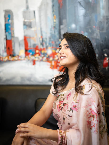 Soft Tebby silk floral print saree with blouse (Delivery in 25 to 28 days )