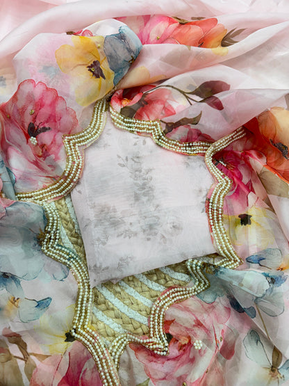 Soft Tebby silk floral print saree with blouse (Delivery in 25 to 28 days )