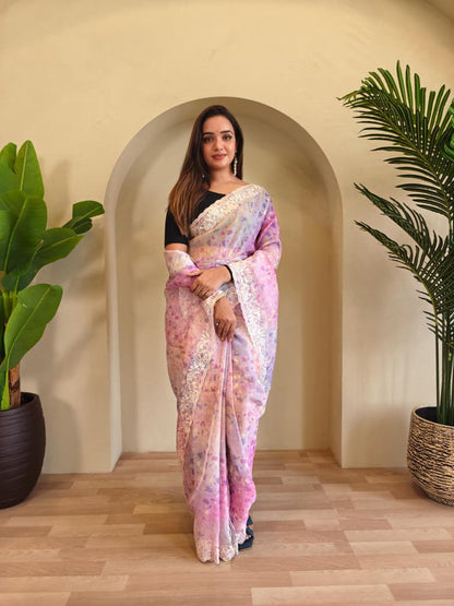 Organza saree with stitched blouse (Delivery in 25-28days )