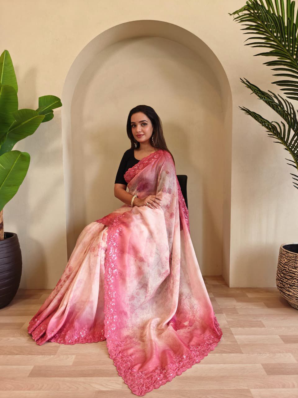 Organza saree with stitched blouse (Delivery in 25-28 days )