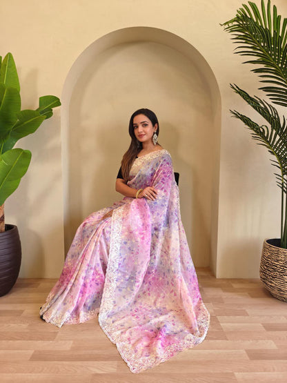 Organza saree with stitched blouse (Delivery in 25-28days )