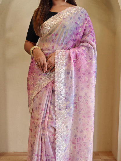 Organza saree with stitched blouse (Delivery in 25-28days )