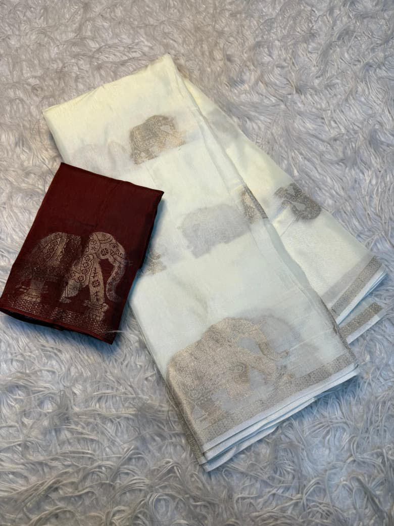 Soft Khadi silk saree with blouse (Delivery in 25 to 28 days )