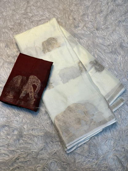 Soft Khadi silk saree with blouse (Delivery in 25 to 28 days )