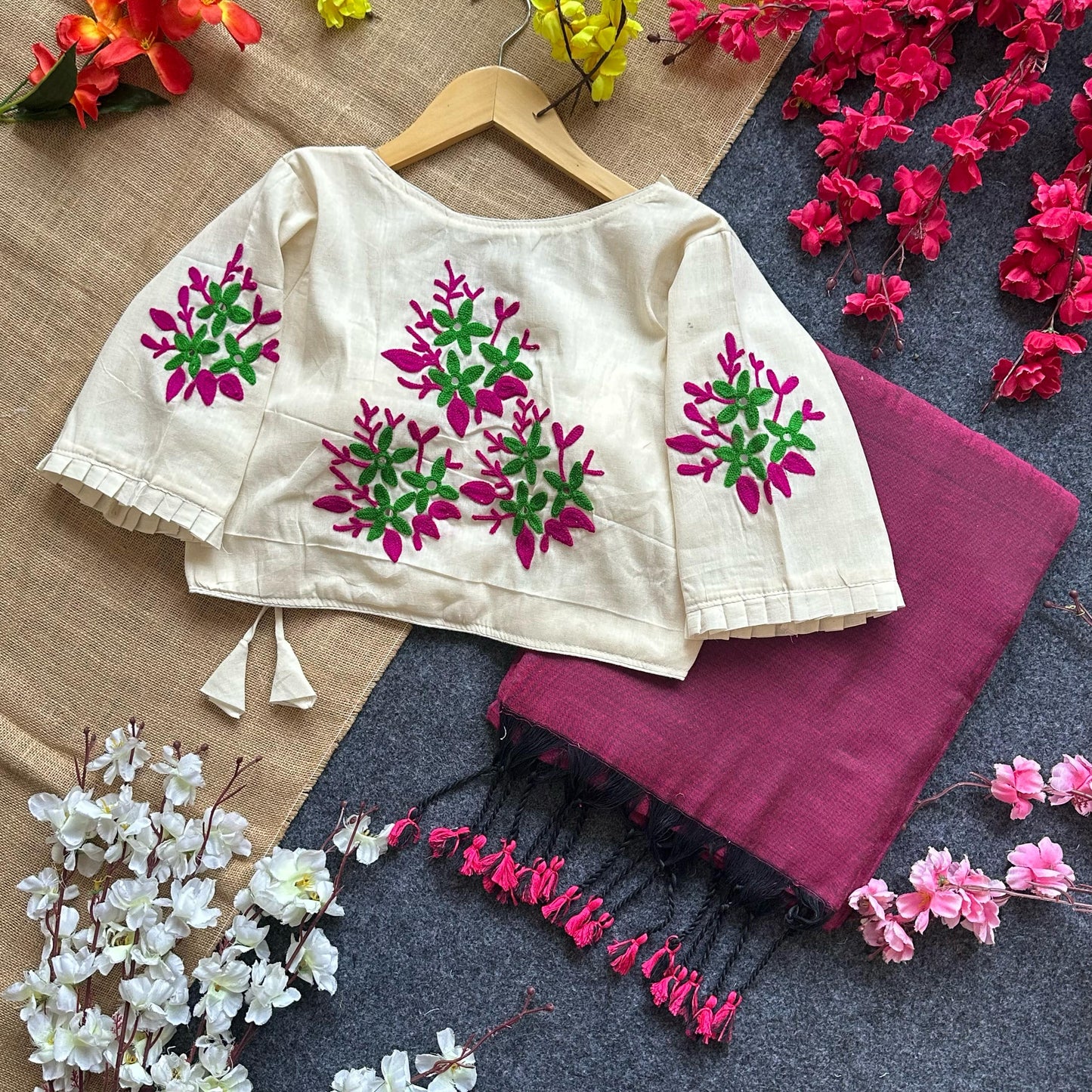 Beautiful Khadi cotton saree with blouse (Delivery in 20-25 working Days)