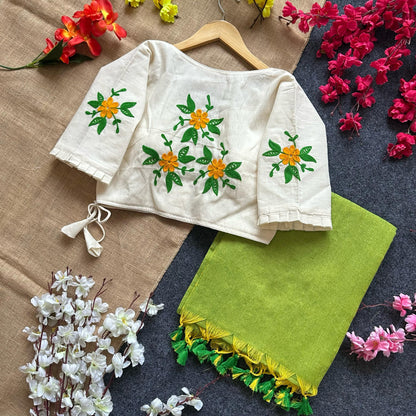 Beautiful khadhi Cotton saree with blouse (Delivery in 20-25 working Days)
