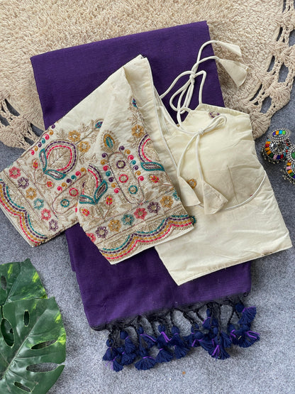 Beautiful Khadi cotton saree with blouse (Delivery in 20-25 working Days)
