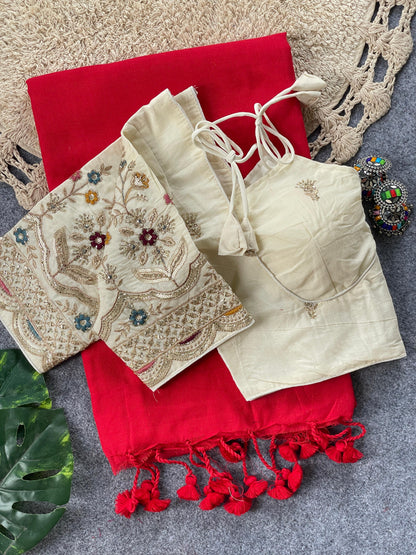 Beautiful khadi cotton saree with blouse (Delivery in 20 -25 days )