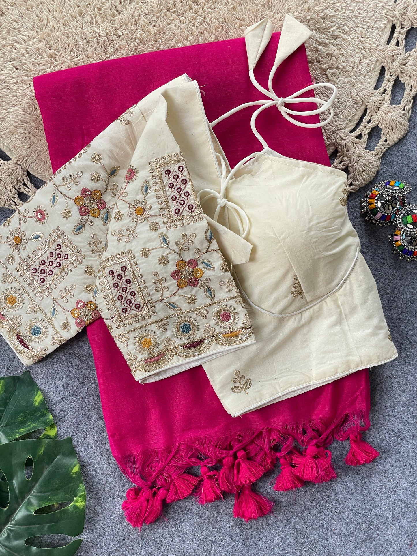 Beautiful Khadi cotton saree with stitched blouse (Delivery in 20-25 working Days)