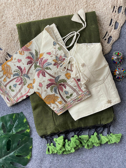Beautiful khadhi Cotton saree with blouse (Delivery in 20-25 working Days)