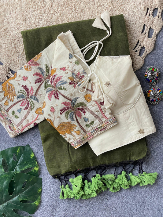 Beautiful khadhi Cotton saree with blouse (Delivery in 20-25 working Days)
