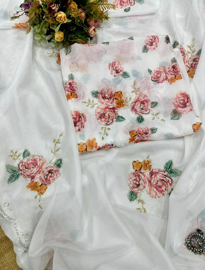 Very Beautiful Teby silk Handwork digital print saree with blouse (Delivery in 23 to28 working days )