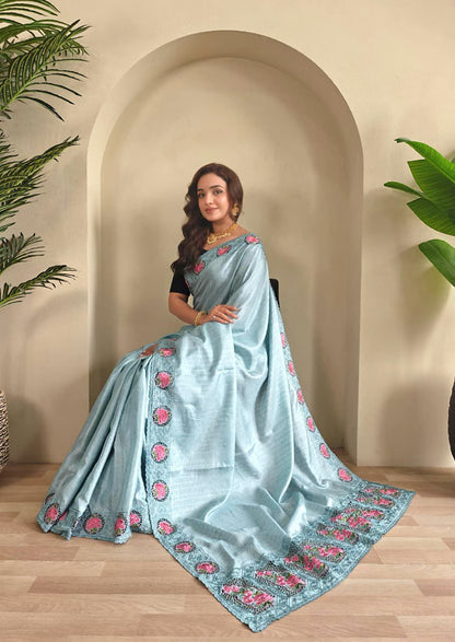 Soft Tussar silk saree with embroidery