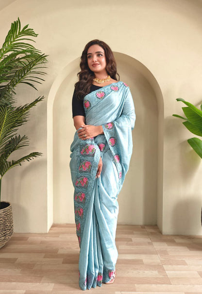 Soft Tussar silk saree with embroidery