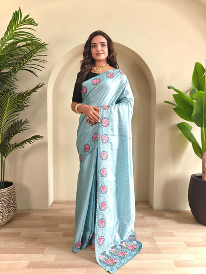Soft Tussar silk saree with embroidery