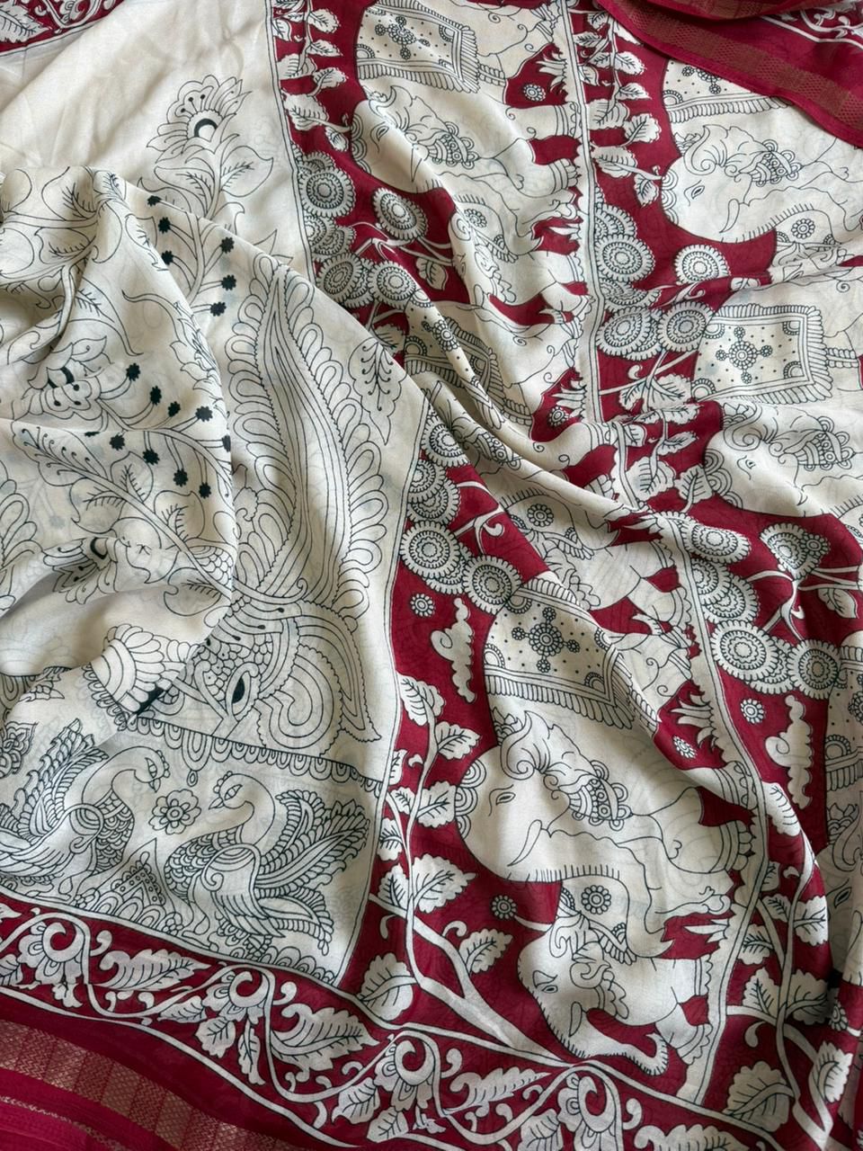 Beautiful semisilk kalamkari print saree with stitched blouse