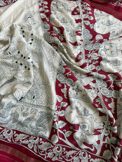 Beautiful semisilk kalamkari print saree with stitched blouse