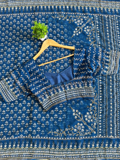 Beautiful Georgette designer saree with stitched blouse (Delivery in 28 -30 days)