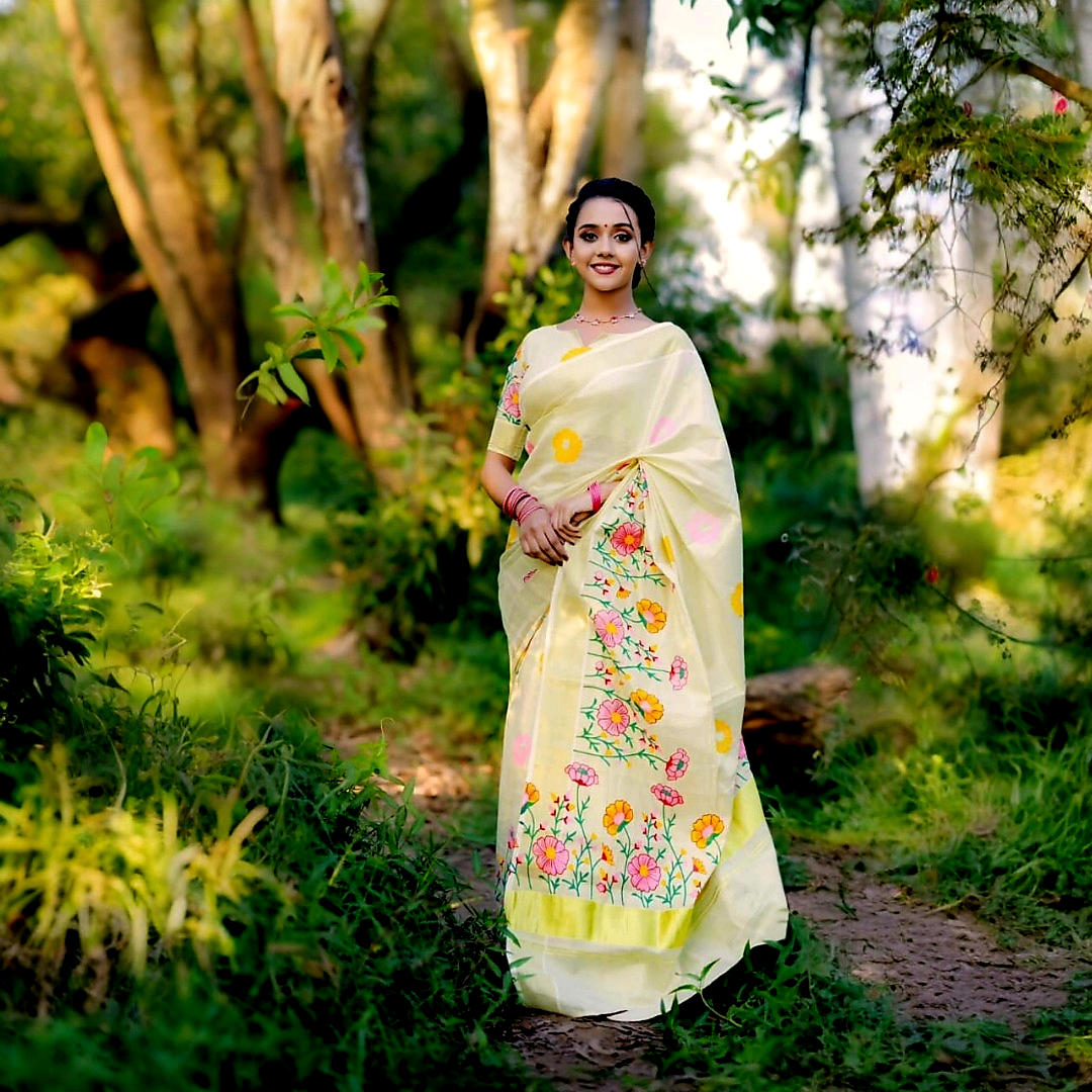 Beautiful Tissue silk saree with stitched blouse