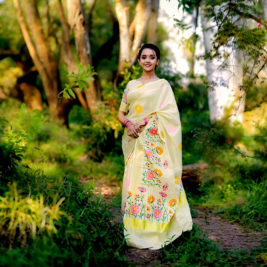 Beautiful Tissue silk saree with stitched blouse