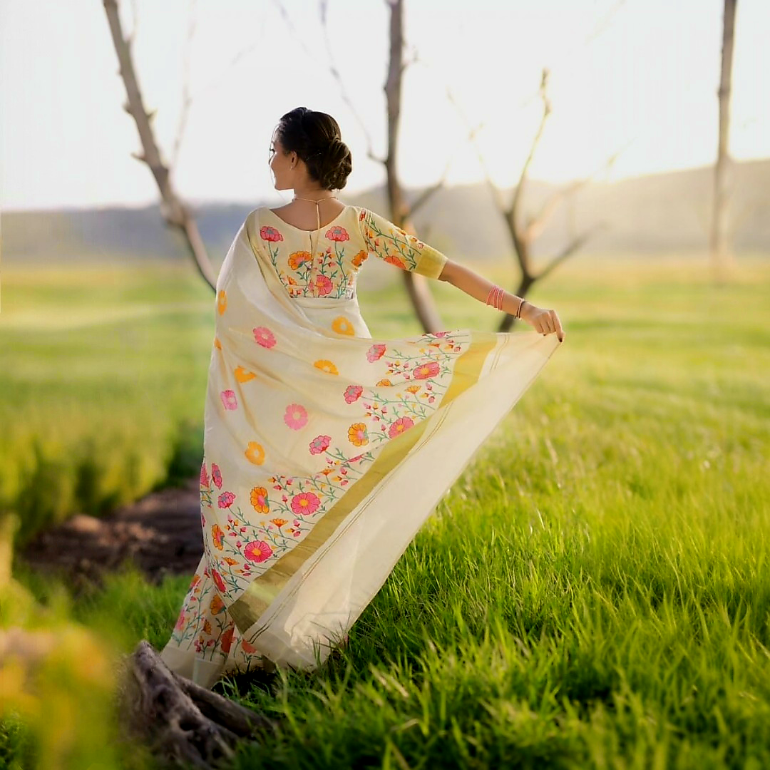 Beautiful Tissue silk saree with stitched blouse
