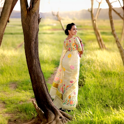 Beautiful Tissue silk saree with stitched blouse