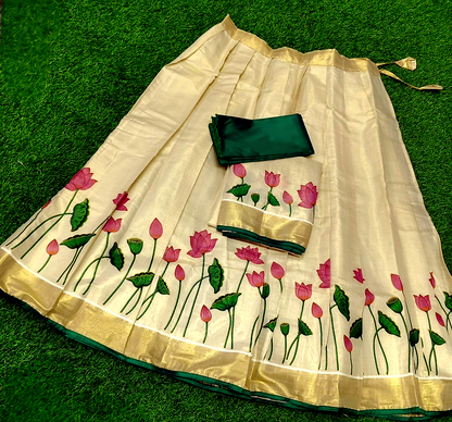Traditional Dhavani set full stitched  ( Delivery in 25 -28 days )