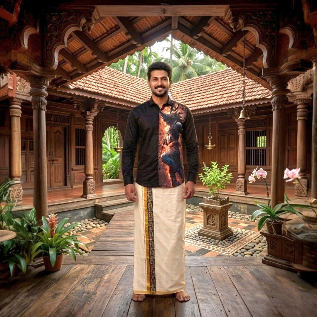 Men's Cotton Printed shirt and Dhoti (Delivery in 25-30working days)