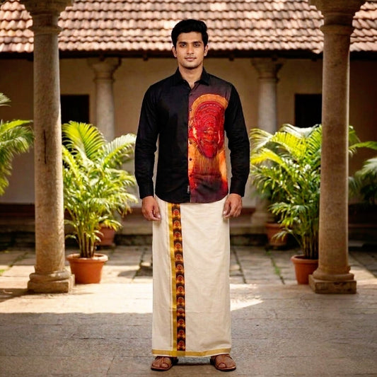 Men's Cotton Printed shirt and Dhoti (Delivery in 25-30 working days)