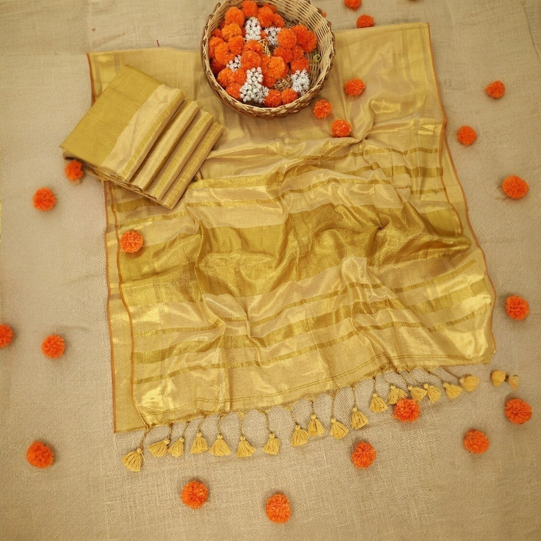 Most demanding onam special Tissue silk saree with stitched blouse (Delivery in 20-25 working Days)