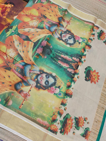 Beautiful Traditional Kerala saree with stitched blouse (Delivery in 25 -28 days )