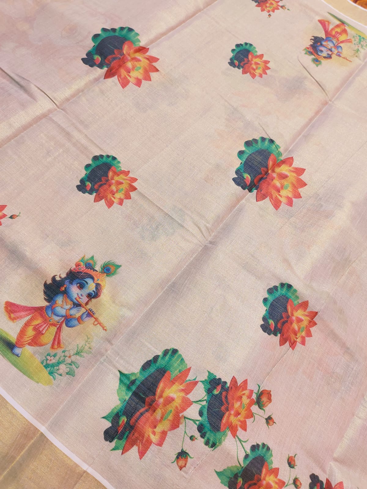 Beautiful Traditional Kerala saree with stitched blouse (Delivery in 25 -28 days )