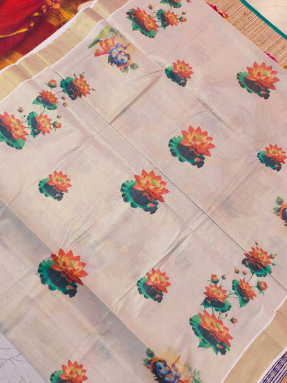 Beautiful Traditional Kerala saree with stitched blouse (Delivery in 25 -28 days )